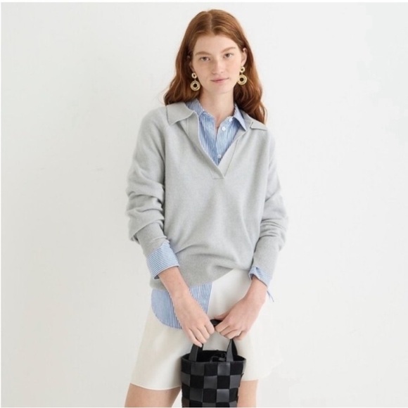 J. Crew Cashmere Collared V Neck Pullover Sweater medium Gray Minimalist luxury - Picture 1 of 9